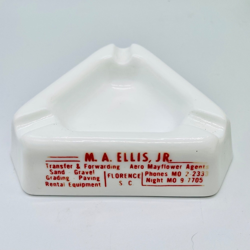 Vintage Florence SC Advertising Ashtray Milk Glass M.A. Ellis Jr